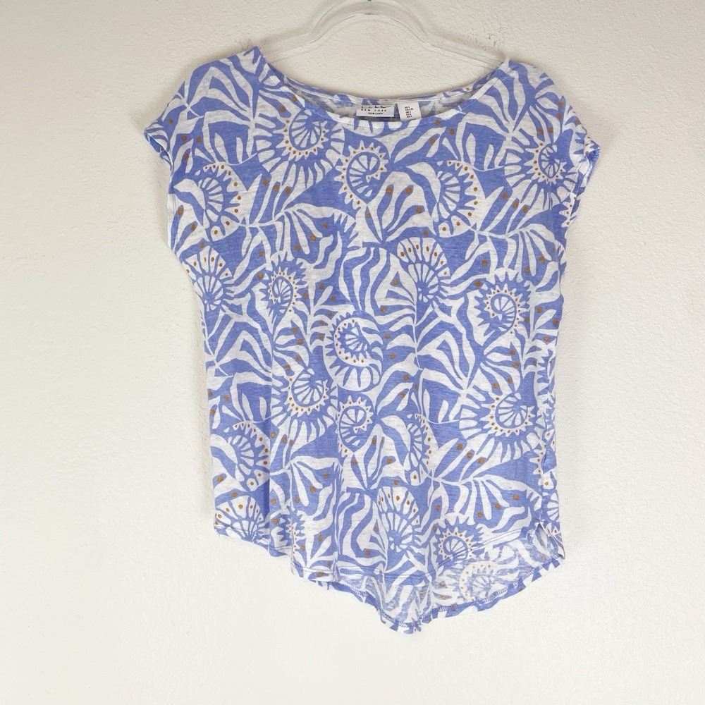 Nicole Miller Linen Top Womens Large Cap Sleeve Casual Beachy Coastal Resort L